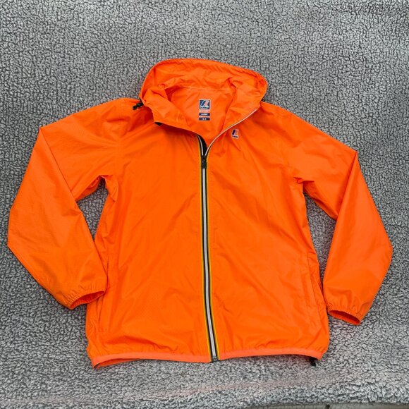 K‑Way Le Vrai 3.0 Orange Hooded Waterproof Windbreaker Rain Jacket Men's L - Picture 5 of 14